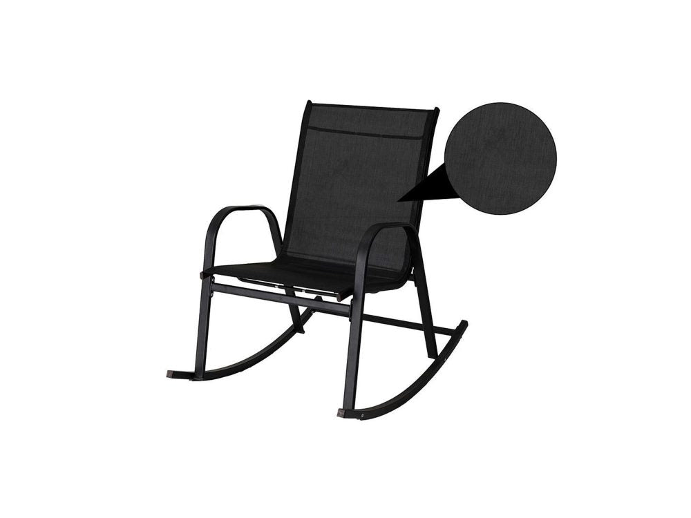 Ellise Rocking Chair High Back Rocker Chairs Steel Metal Textilene Fabric - Black
