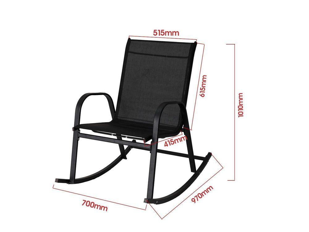Ellise Rocking Chair High Back Rocker Chairs Steel Metal Textilene Fabric - Black