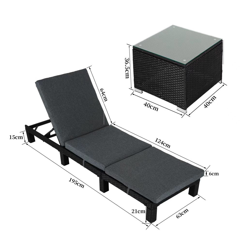 Dylan Rattan Sunlounge Set With Joining Coffee Table - Black