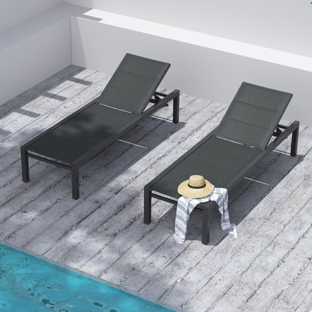 Clint Adjustable Outdoor Sun Lounger In Aluminium Dark Grey