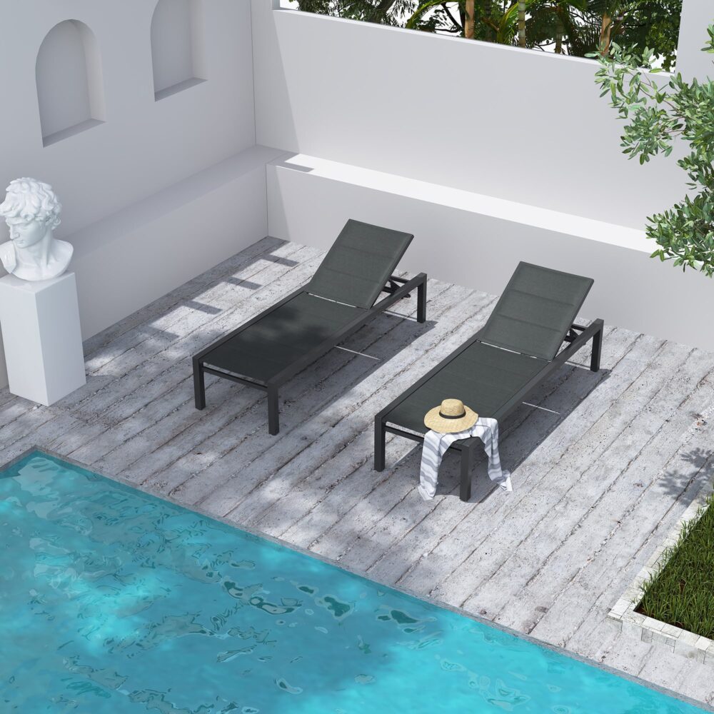 Clint Adjustable Outdoor Sun Lounger In Aluminium Dark Grey