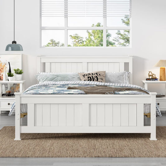 Macey Solid Pine Timber Bed Frame - White Double