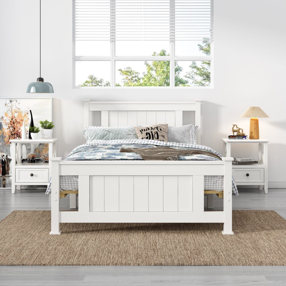 Macey Solid Pine Timber Bed Frame With Bookshelf Headboard no Drawers - White King Single