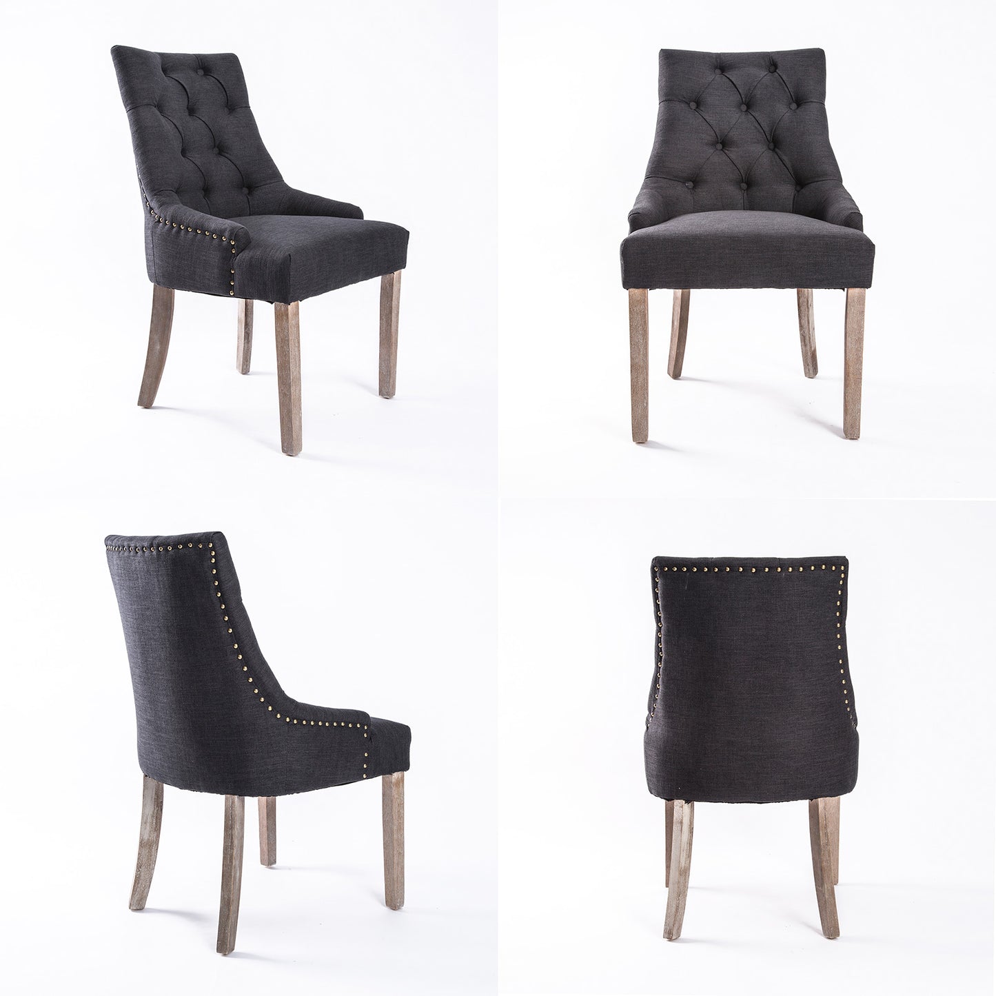 Sybil Set of 2 French Provincial Dining Chair Oak Leg - Black