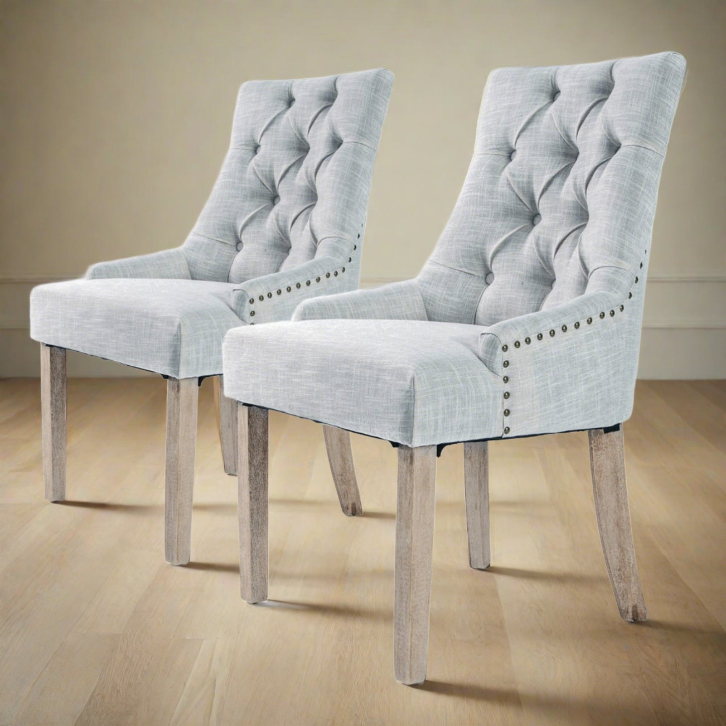 Sybil Set of 2 French Provincial Dining Chair Oak Leg - Grey