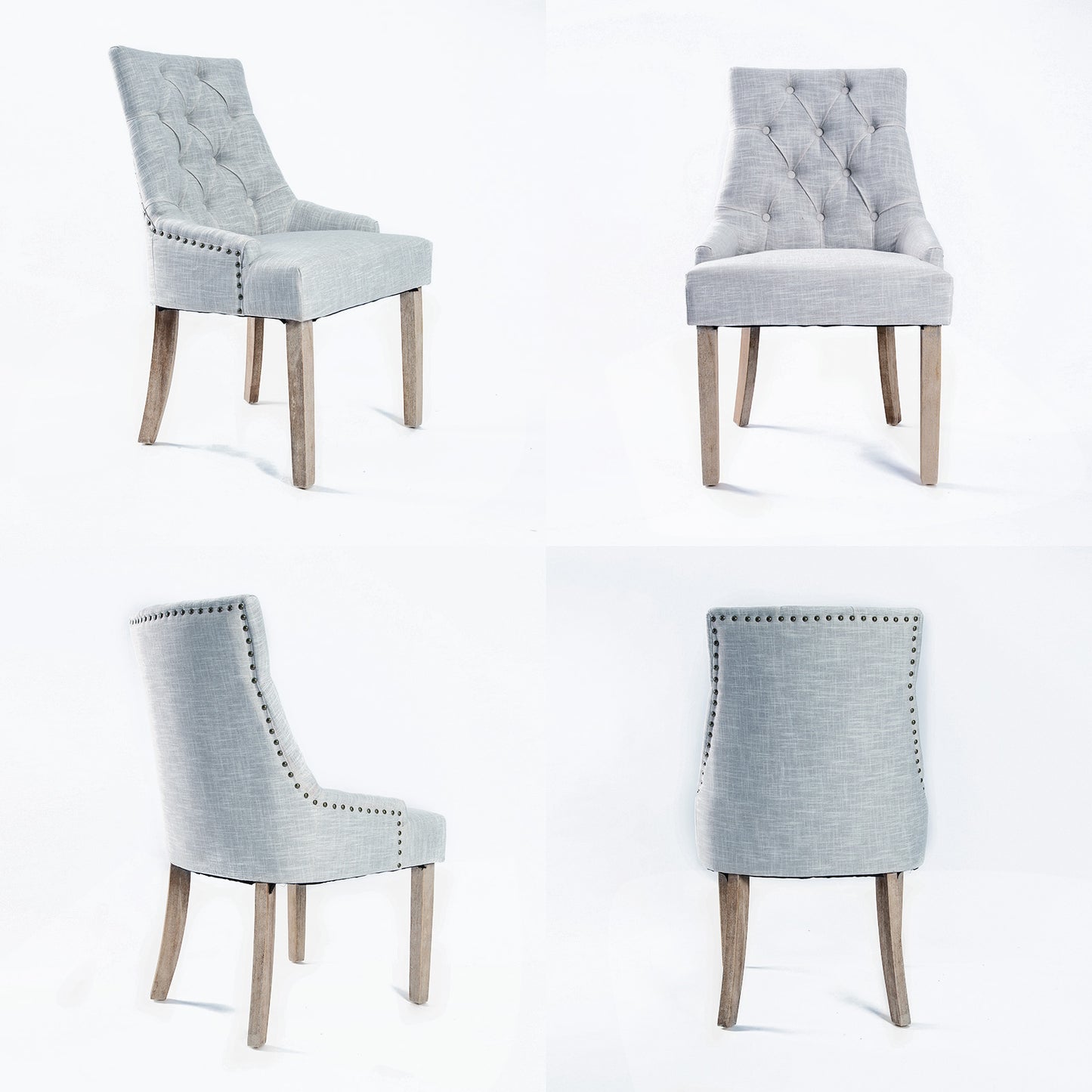 Sybil Set of 2 French Provincial Dining Chair Oak Leg - Grey