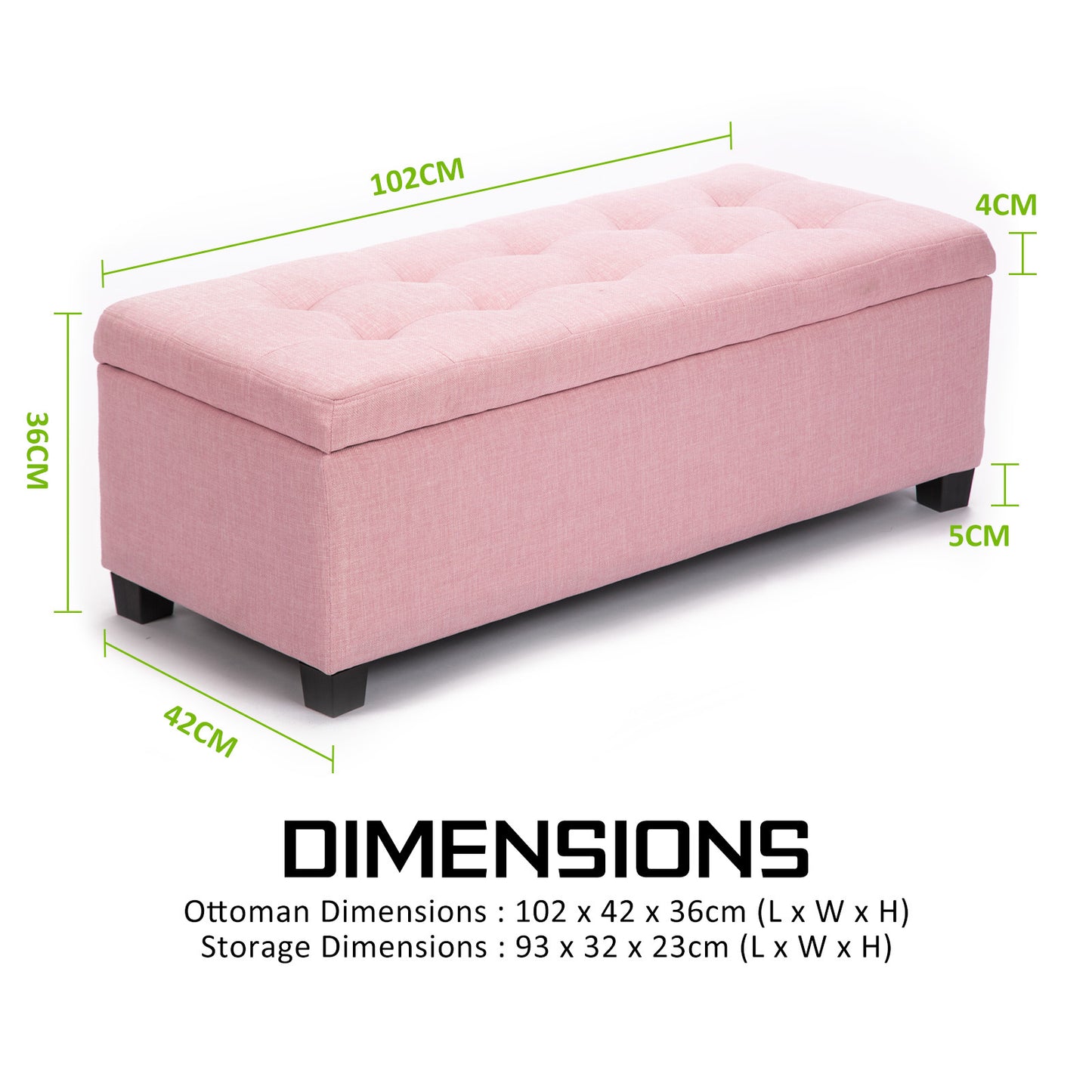 102cm Storage Ottoman Stool Fabric - Pink