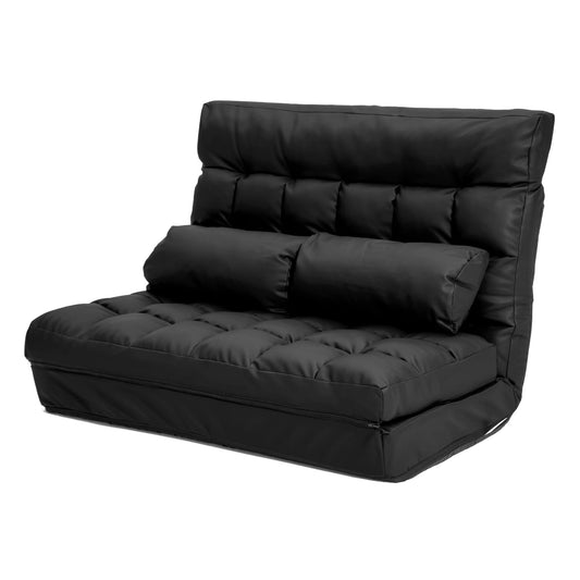 Merryn 2-Seater Lounge Couch Sofa Bed Double Seat Leather - Black