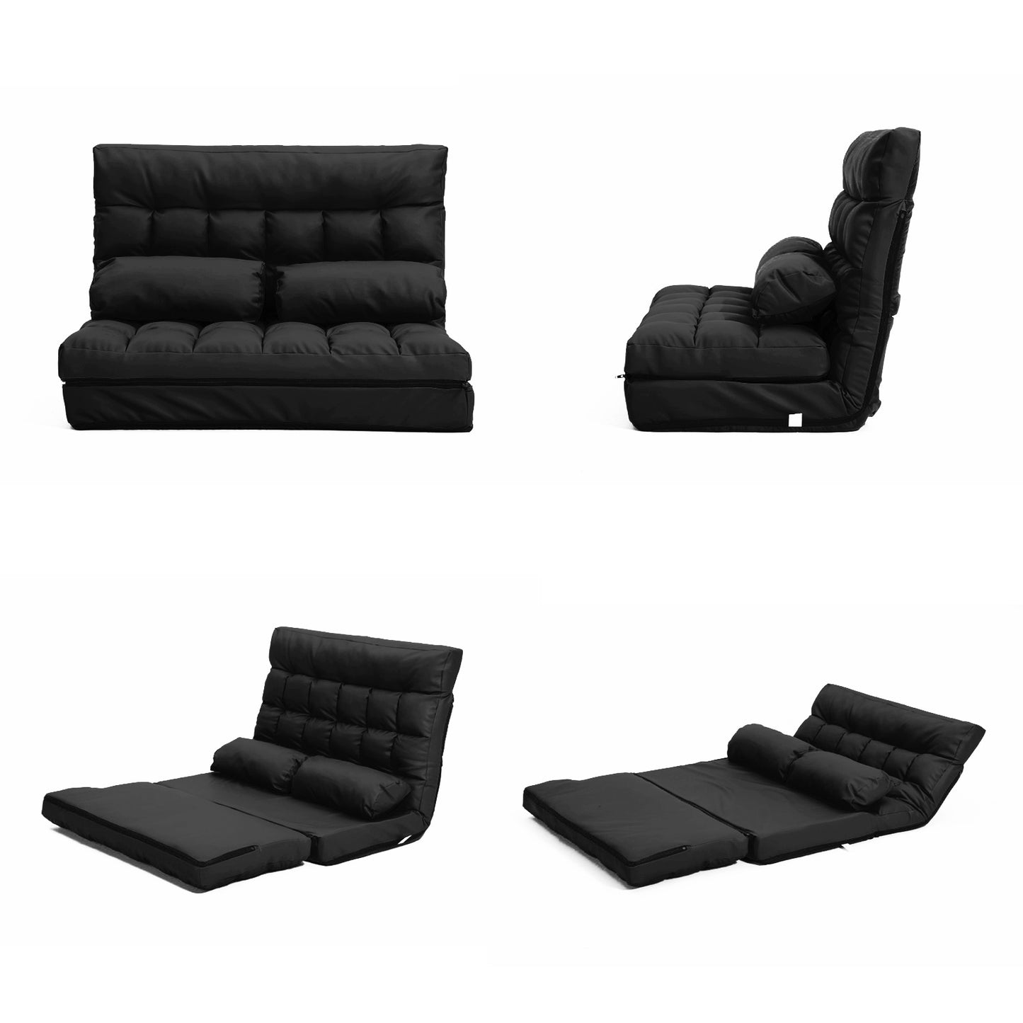 Merryn 2-Seater Lounge Couch Sofa Bed Double Seat Leather - Black