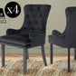 Arabella Set of 4 French Provincial Dining Chair Ring Studded Velvet Rubberwood Leg - Black