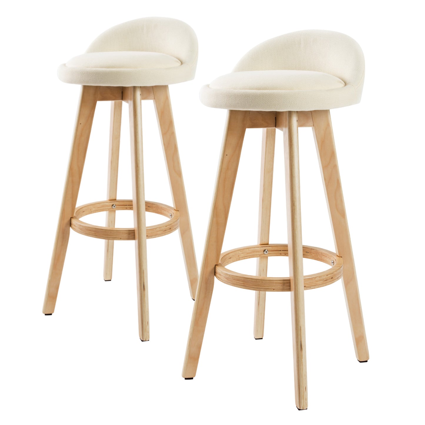 Set of 2 London Wood Bar Stool Dining Chair Fabric - Beige