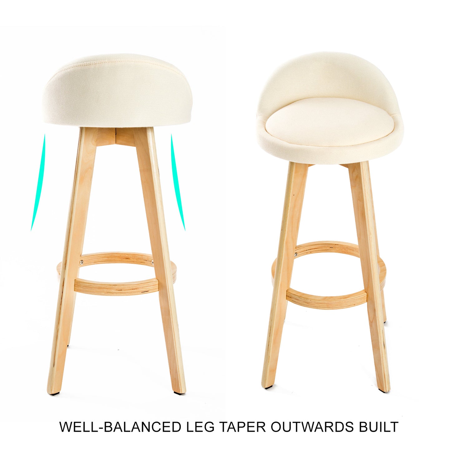 Set of 2 London Wood Bar Stool Dining Chair Fabric - Beige