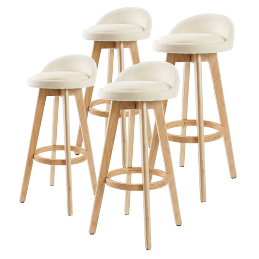 Set of 4 London Wood Bar Stool Dining Chair Fabric - Beige