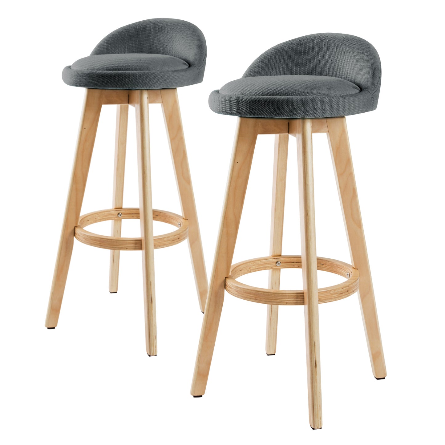 Set of 2 Aberdeen Wooden Bar Stool Dining Chair Fabric - Grey