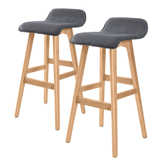 Set of 2 Birmingham Wooden Bar Stool Dining Chair Fabric - Grey