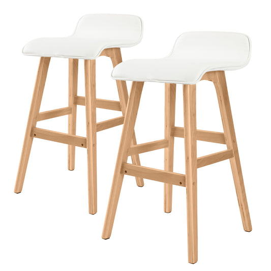 Set of 2 Belfast Wooden Bar Stool Dining Chair Leather - White