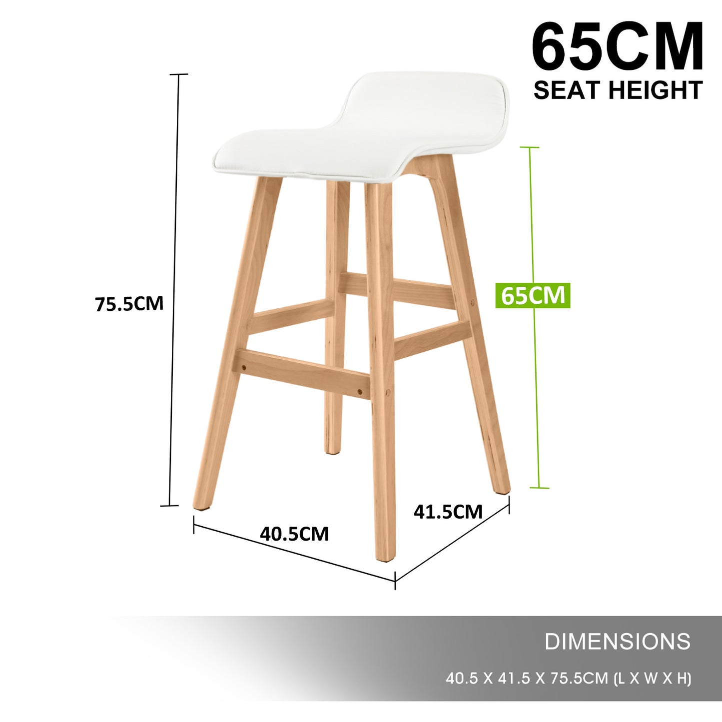 Set of 2 Belfast Wooden Bar Stool Dining Chair Leather - White