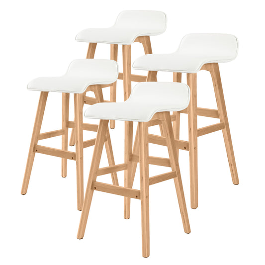 Set of 4 Belfast Wooden Bar Stool Dining Chair Leather - White