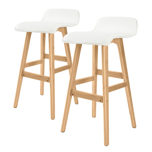 Set of 2 Cardiff Wooden Bar Stool Dining Chair Leather - White