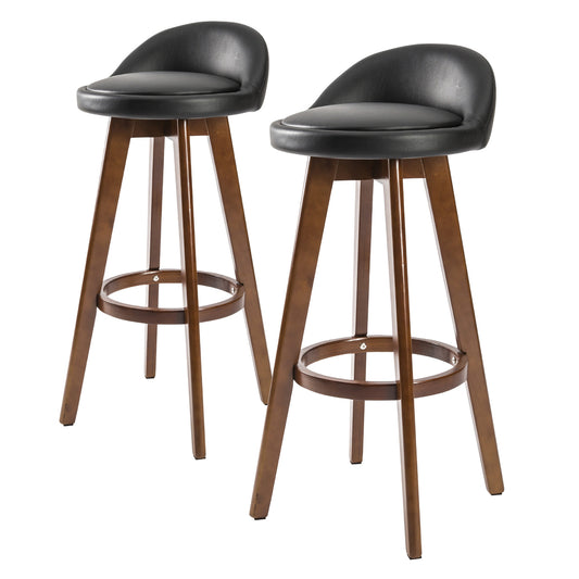 Set of 2 Coventry Wooden Bar Stool Dining Chair Leather - Black & Brown