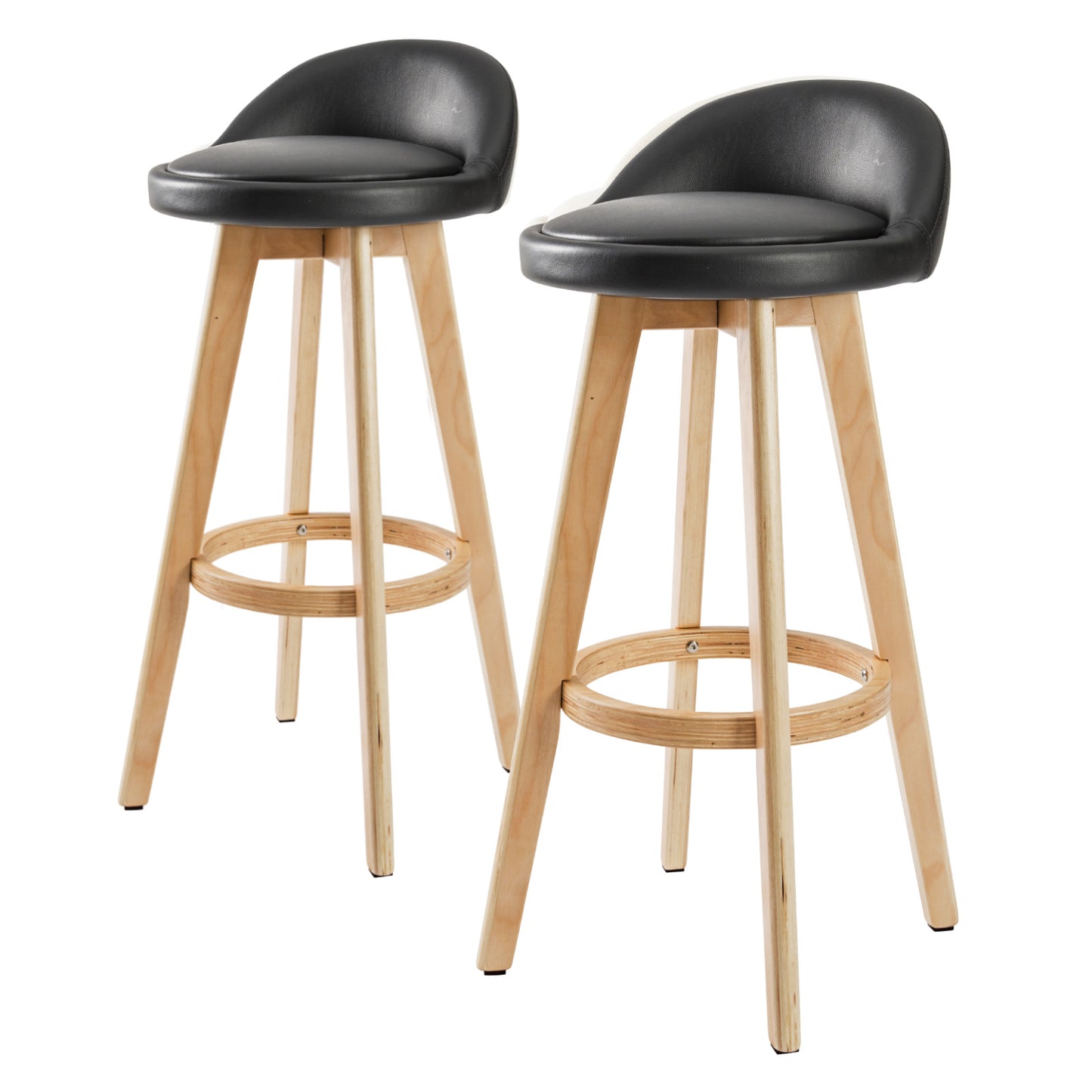 Set of 2 Carlisle Wooden Bar Stool Dining Chair Leather - Black