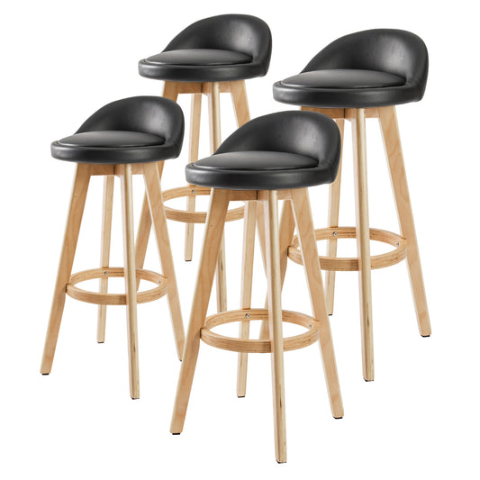 Set of 4 Carlisle Wooden Bar Stool Dining Chair Leather - Black