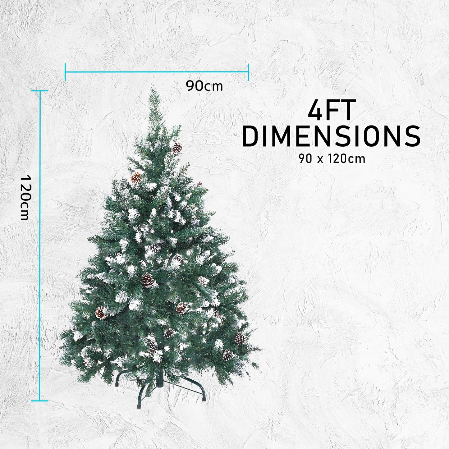 4ft 1.2m 390 Tips Snowy Christmas Tree Xmas Pine Cones Green