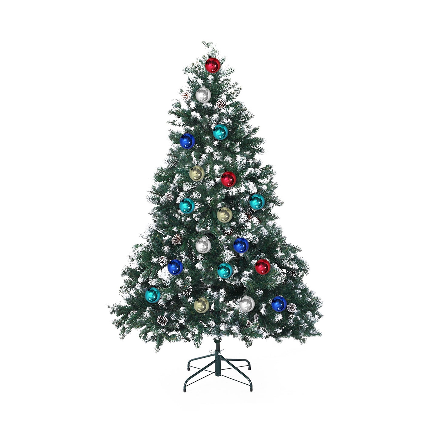 5ft 1.5m 720 Tips Snowy Christmas Tree Xmas Pine Cones + Bauble Balls Green