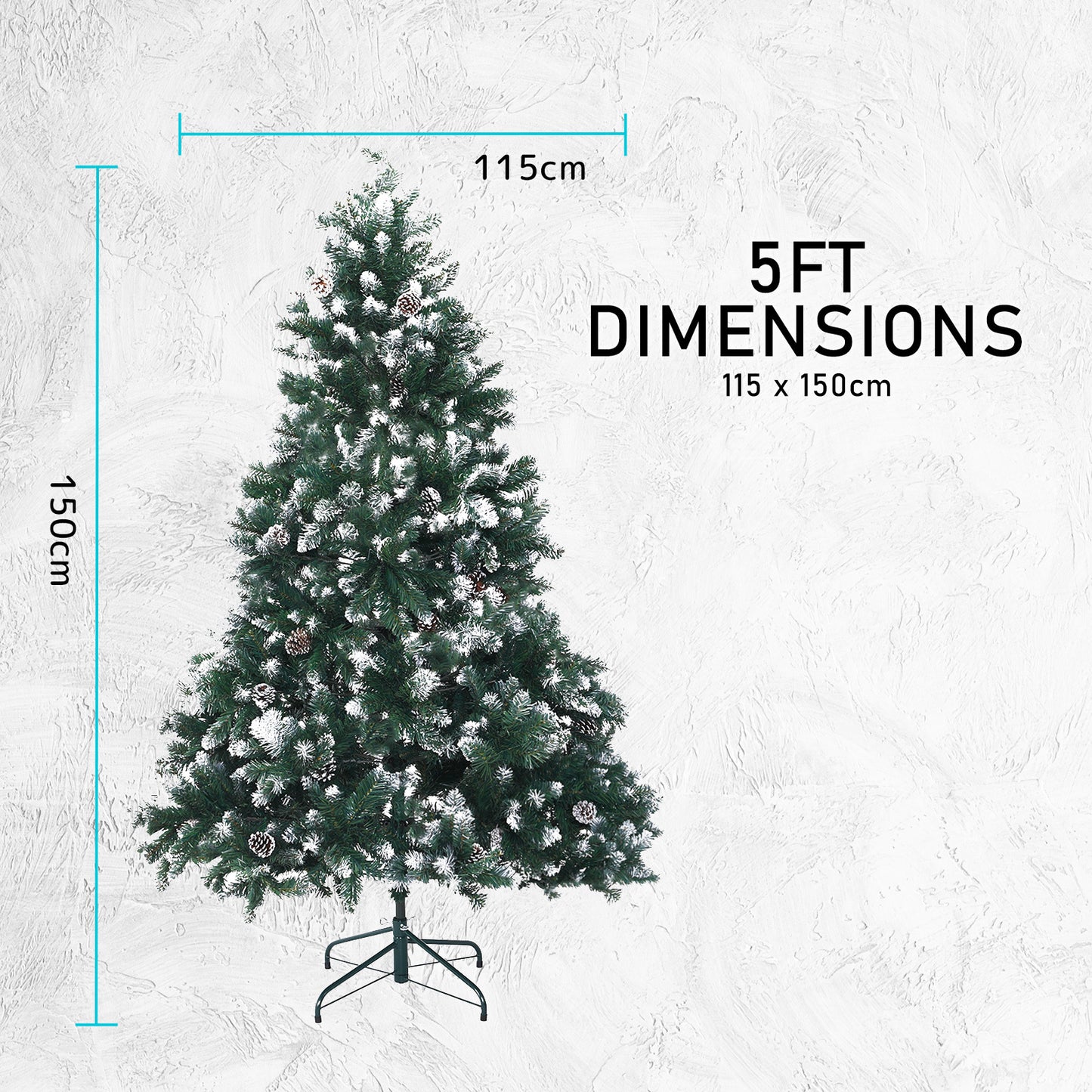 5ft 1.5m 720 Tips Snowy Christmas Tree Xmas Pine Cones Green