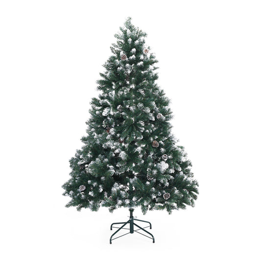 5ft 1.5m 930 Tips Snowy Christmas Tree Xmas Pine Cones + Bauble Balls Green