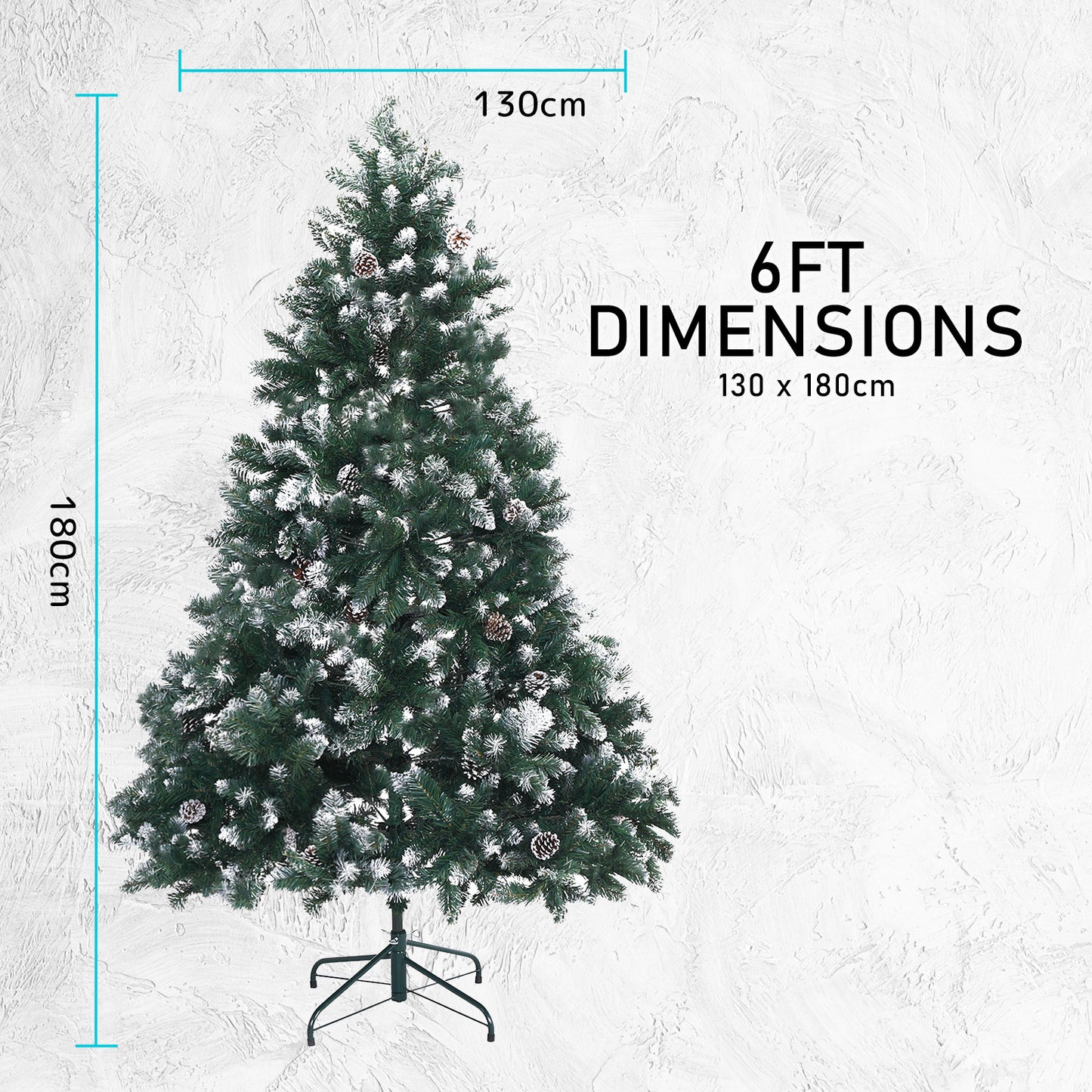 5ft 1.5m 930 Tips Snowy Christmas Tree Xmas Pine Cones + Bauble Balls Green