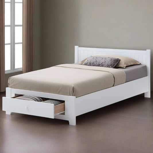 Larisa Bed Frame Mattress Base Storage Drawer Timber - White King Single