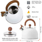 2.5 Liter Tea Whistling Kettle Stainless Steel Modern Whistling Tea Pot for Stovetop White