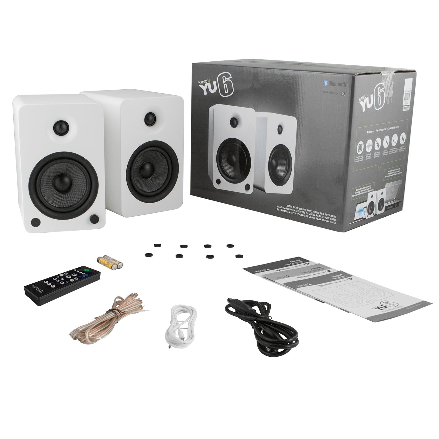 YU6 200W Powered Bookshelf Speakers With Bluetooth® And Phono Preamp - Matte White