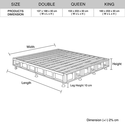 Tricia Ensemble Bed Base Solid Wooden Slat with Removable Cover - Charcoal Queen