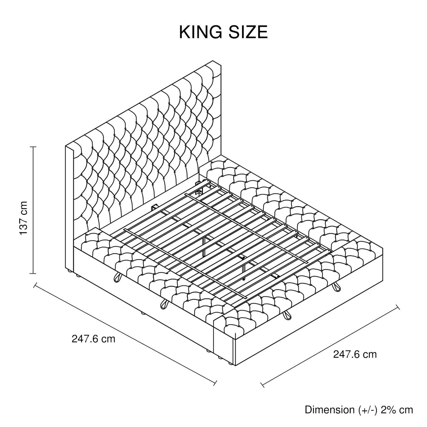 Leida Bedframe Velvet Upholstery Tufted Headboard Deep Quilting - Dark Grey King