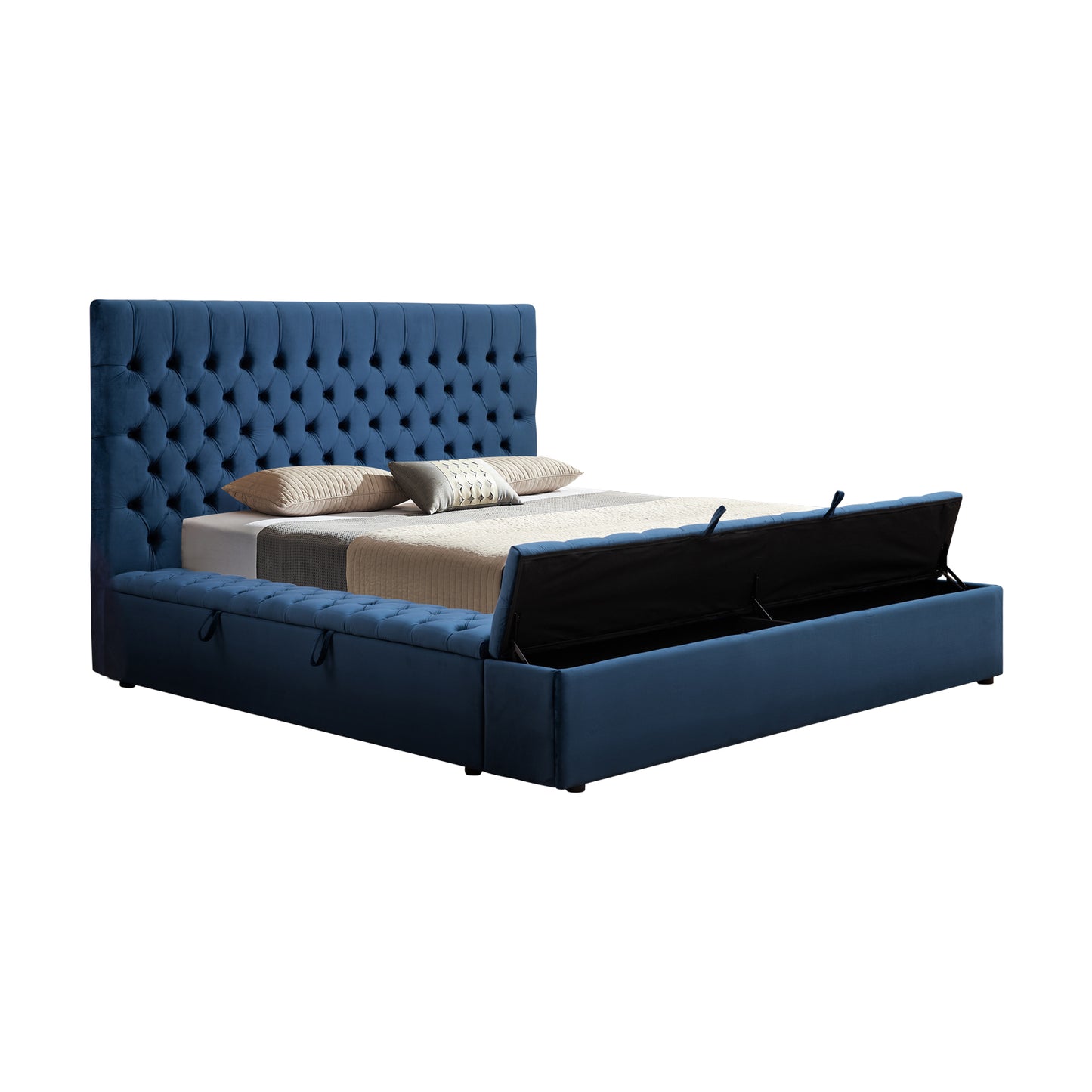 Leida Bedframe Velvet Upholstery Deep Tufted Headboard Deep Quilting - Blue Queen