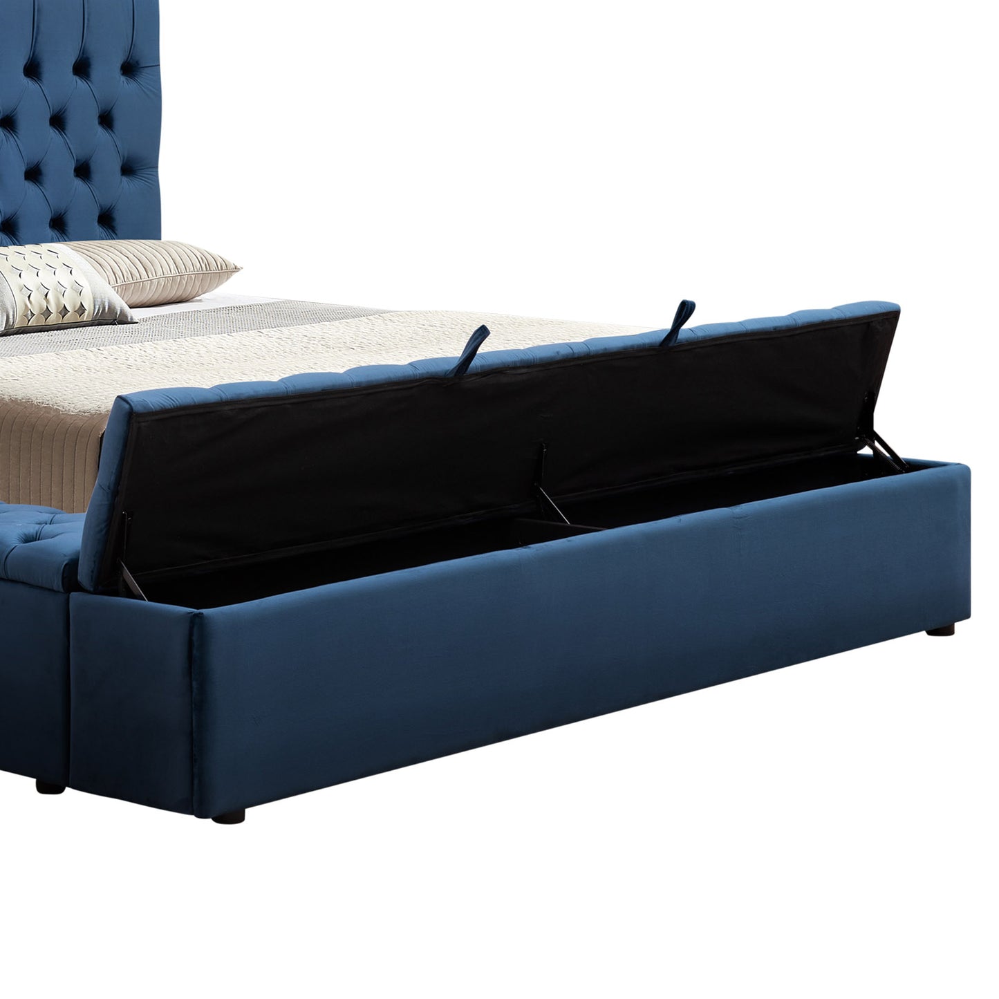 Leida Bedframe Velvet Upholstery Deep Tufted Headboard Deep Quilting - Blue Queen