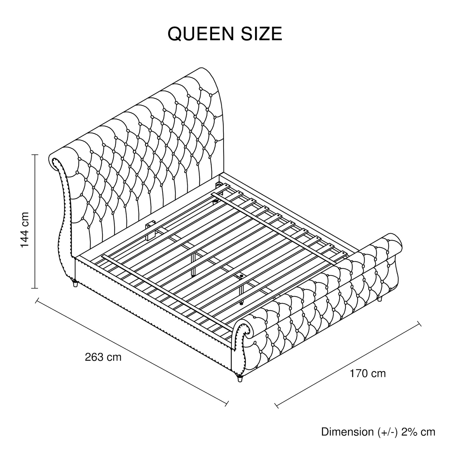 Galene Sleigh Bedframe Velvet Upholstery Tufted Headboard And Footboard Deep Quilting - Beige Queen