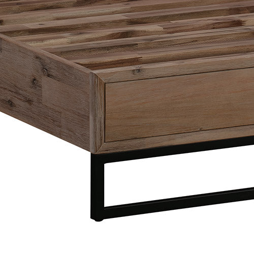Elliana Solid Wood Acacia Veneered Steel Legs Bed Frame - Wood Queen