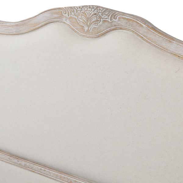 Vinka Bed Frame Fabric Linen Oak Wood Washed Finish Mattress Support - White Queen