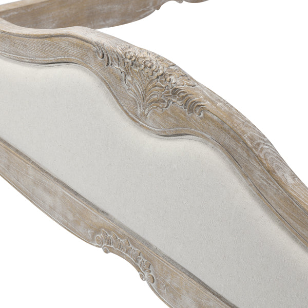 Vinka Bed Frame Fabric Linen Oak Wood Washed Finish Mattress Support - White Queen