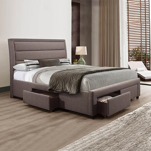 Zafina Storage Bed Frame Upholstery Fabric in with Base Drawers - Light Grey King