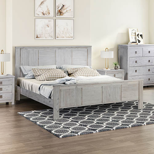 Adalyn Solid Acacia Wood Veneered Bed Frame - White Ash King