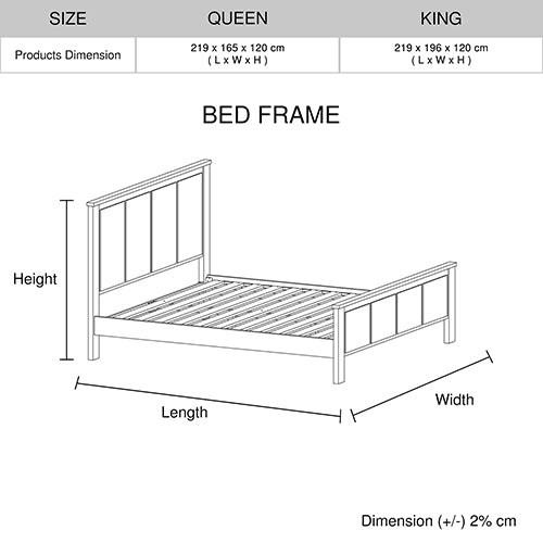 Adalyn Solid Acacia Wood Veneered Bed Frame - White Ash King