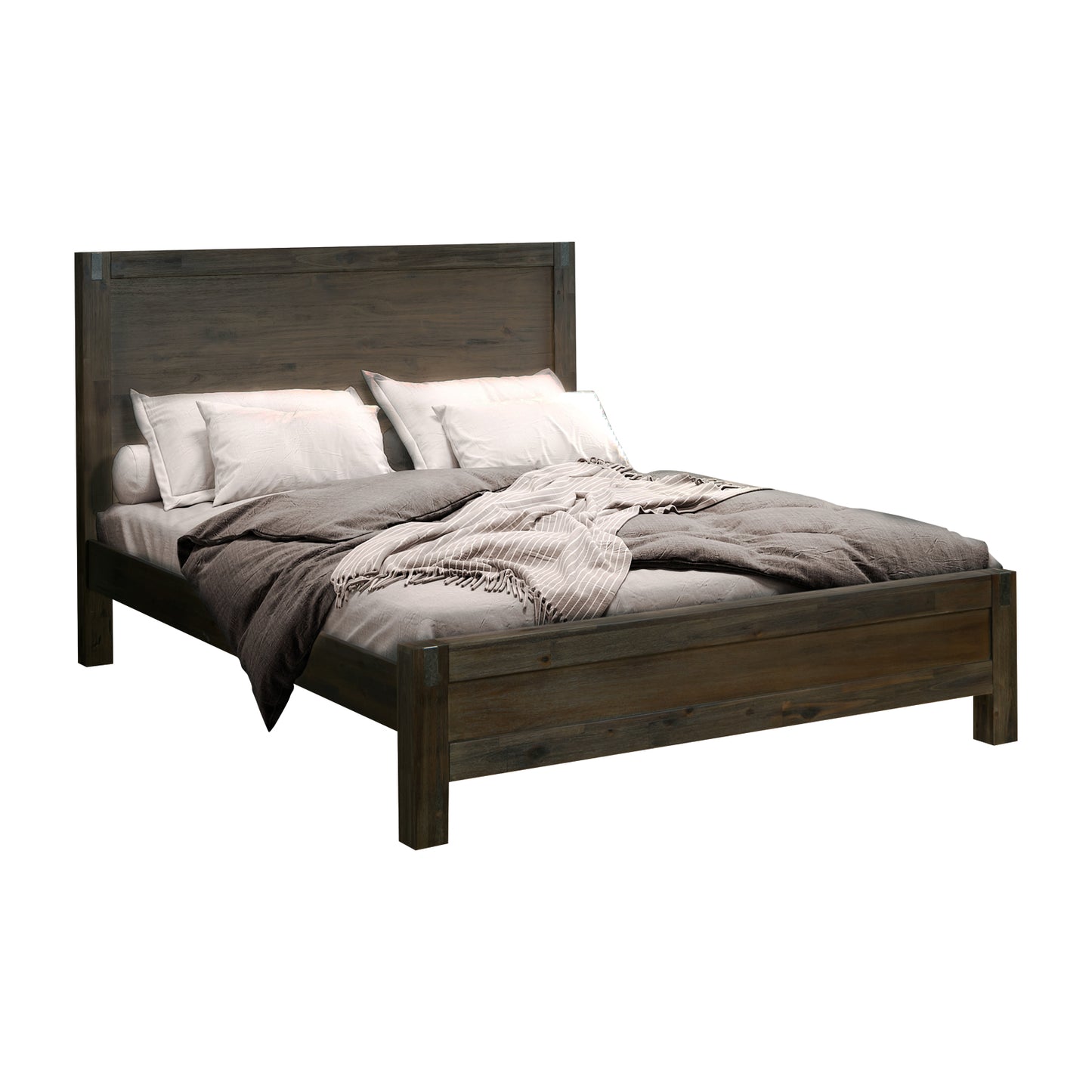 Allison Bed Frame in Solid Wood Veneered Acacia Bedroom Timber Slat - Chocolate King