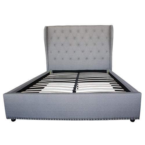 Luna Upholstered French Provincial High Bedhead Bed Frame Fabric - Grey Queen