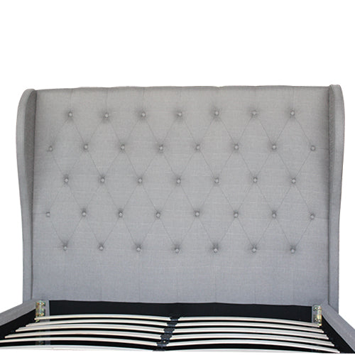 Luna Upholstered French Provincial High Bedhead Bed Frame Fabric - Grey Queen