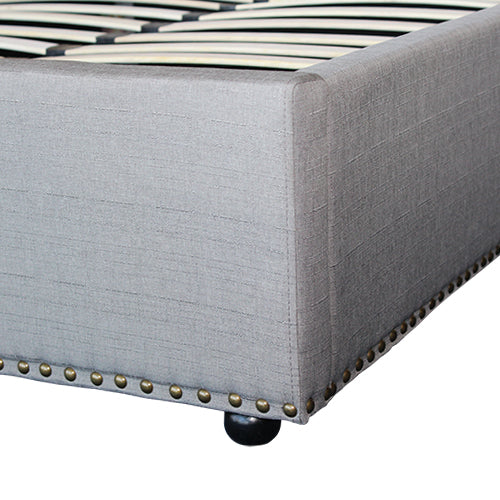 Luna Upholstered French Provincial High Bedhead Bed Frame Fabric - Grey Queen
