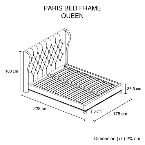 Luna Upholstered French Provincial High Bedhead Bed Frame Fabric - Grey Queen